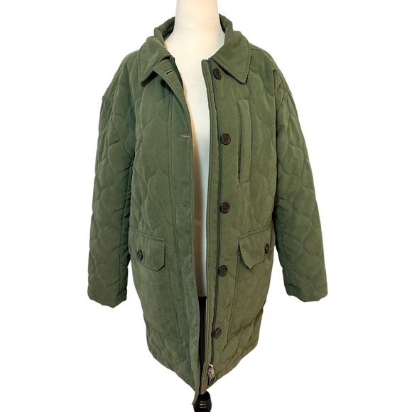 Ricki's Olive Green Quilted Barn Coat‎ Size Medium Jacket Button Down - Picture 4 of 12